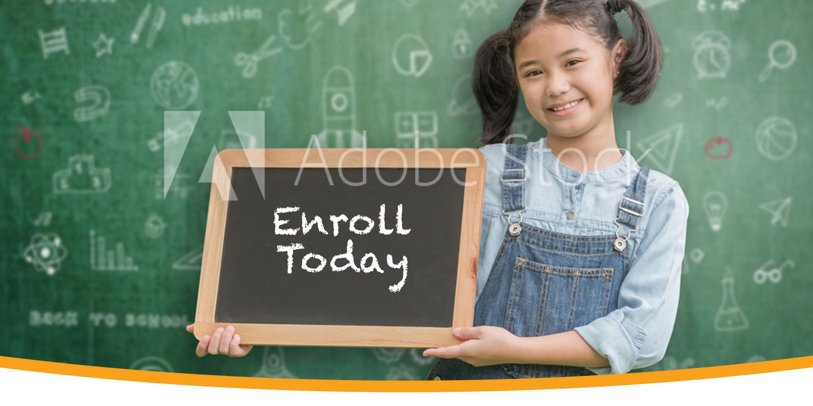 Girl Holding Chalkboard that Reads Enroll Today